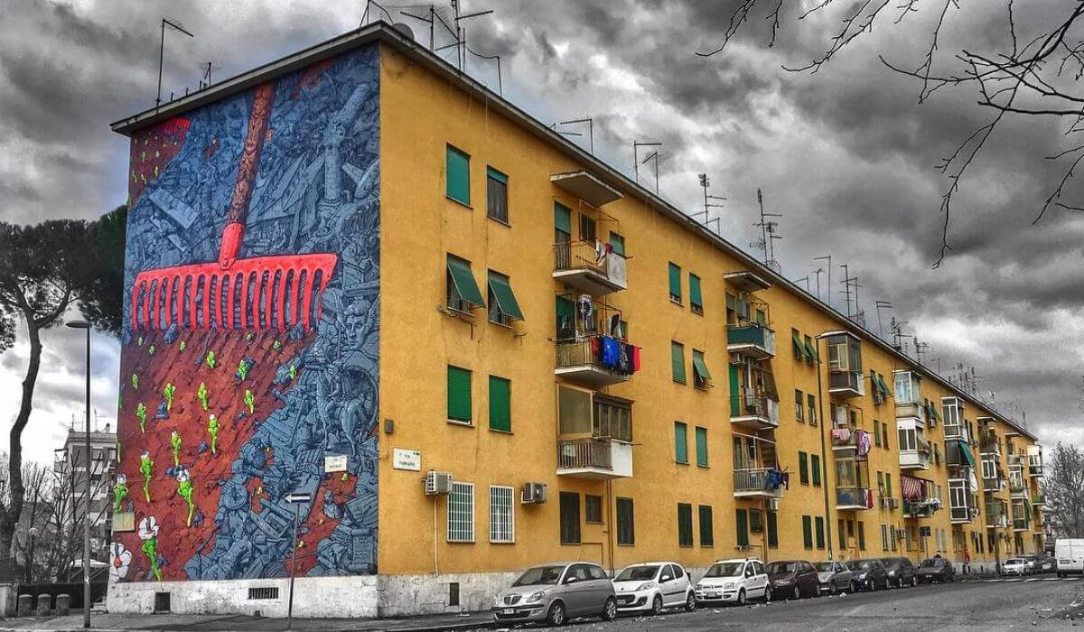Colorful graffiti in Pigneto reflecting artistic transformation